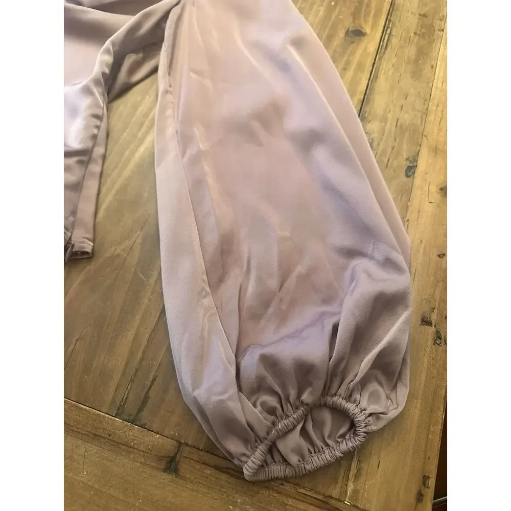 Astr The Label Size XS Champagne Blouse Top Long Puff Sleeve Crop Shirt